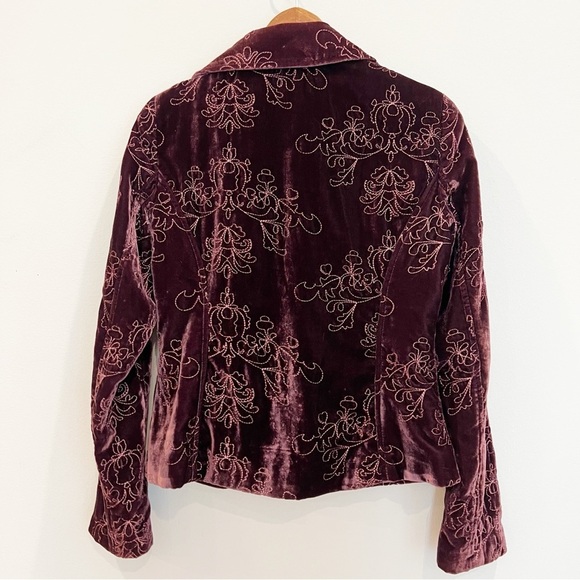 Vintage Old Navy Velvet Embroidered Blazer Medium Small Burgundy Fairy Y2K Boho - Picture 2 of 12